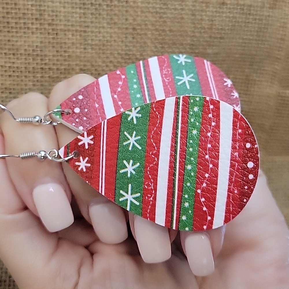 Winter Sweater Leather Drop Earrings